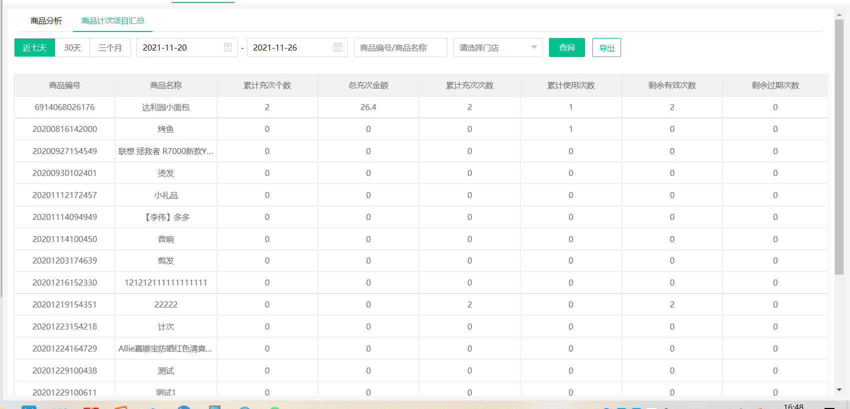 商品分析、商品计次项目分析汇总2